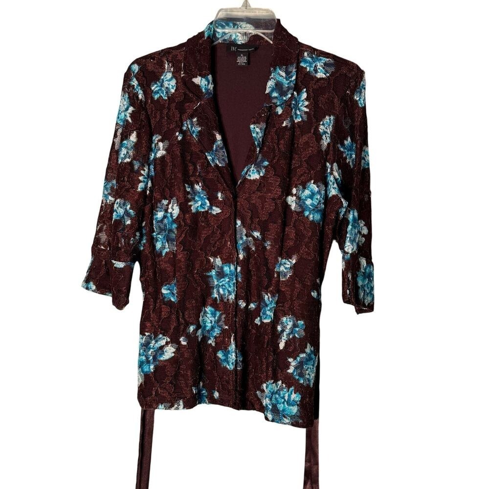 INC International Concepts Y2k Brown Lace Back Tie Blouse Women's Size XL